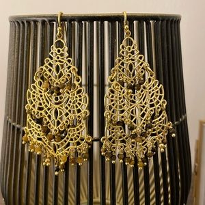 NWOT Lisi Lerch Filigree Statement Seed Beaded Earrings - Gold & Tortoise